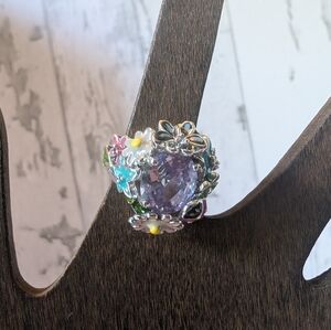 Park Lane Fairytale Ring Size 7 Retired Silver Tone Flower Purple Oval Cz Euc